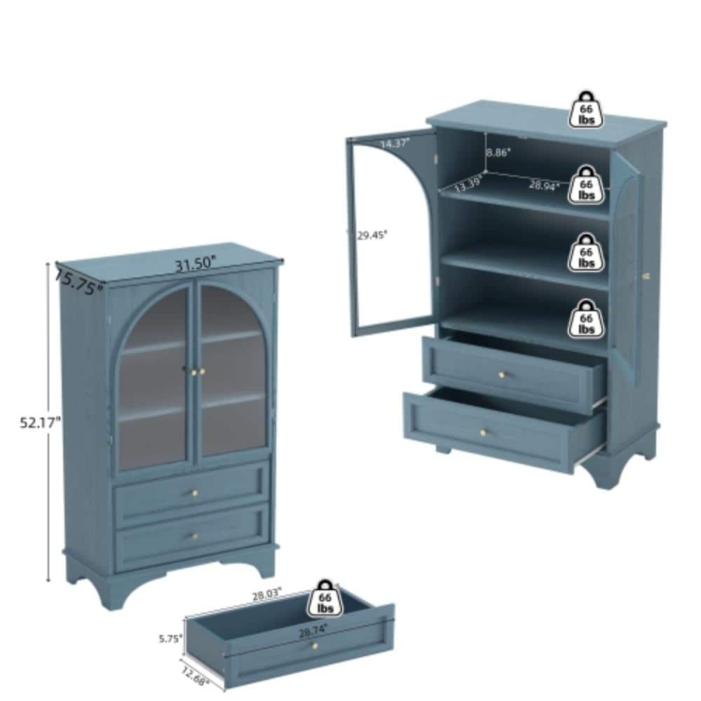 Unbranded 31.5 in. W x 15.75 in. D x 52.17 in. H Bathroom Blue Linen Cabinet (2)