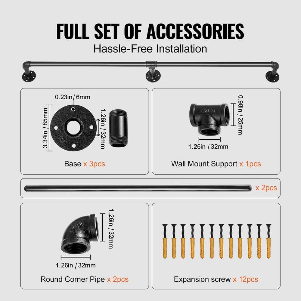 SVOPES Pipe Stair Handrail, 76.9 in. H x 3.74 in. W, Black, , Steel, Stair Railing Kit, 6FT Staircase Handrail, 440 lbs. (3)