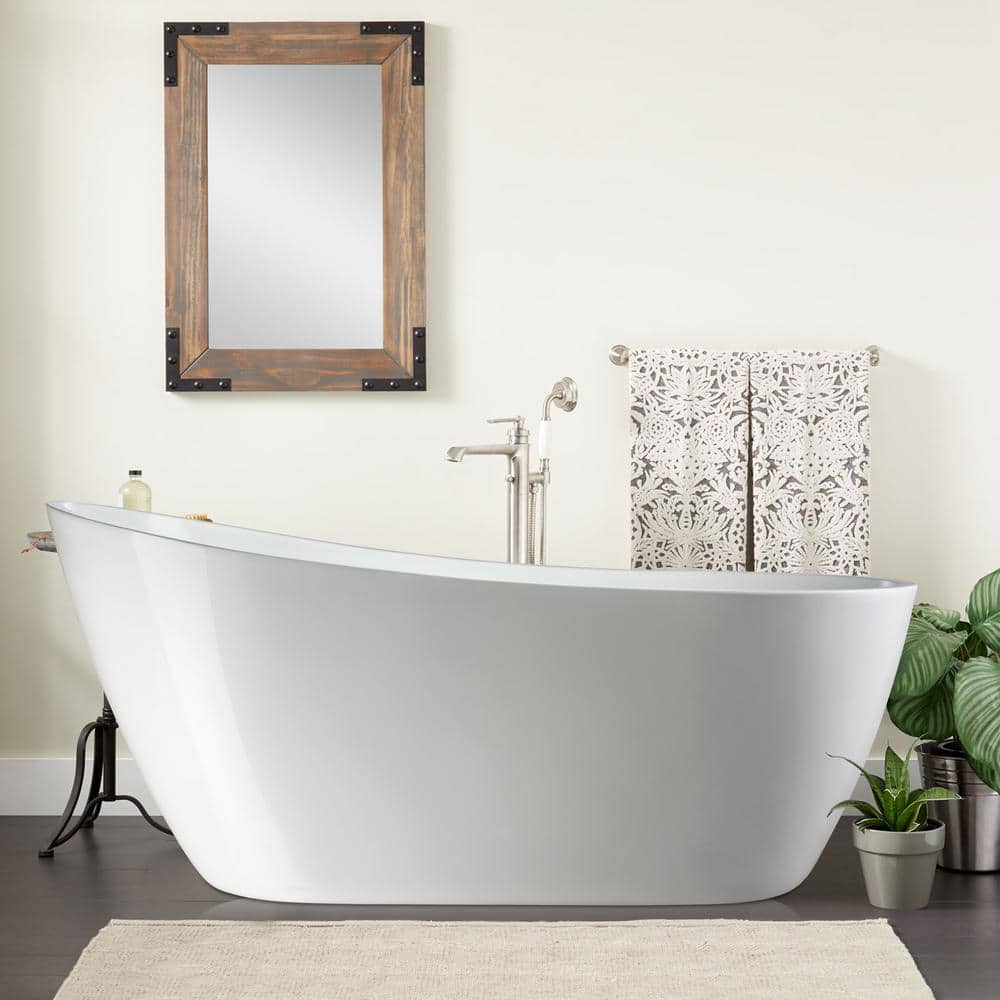 Unbranded Honfleur 28.3 in. Acrylic Flatbottom Freestanding Soaking Bathtub with Right Drain (3)