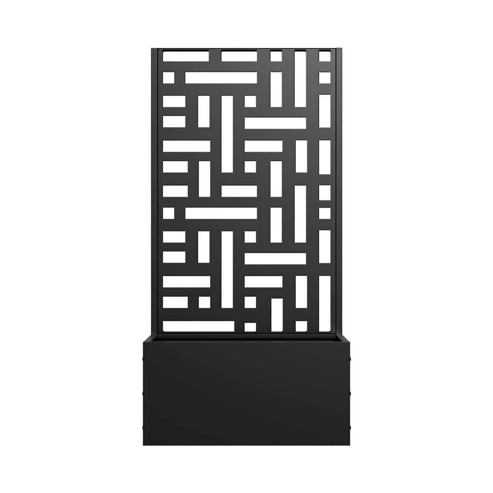 MAYEERTY 1-Piece 47 in. x 24 in. Outdoor Black Metal Planter Box with Trellis for Climbing Plants, Street Pattern Panel