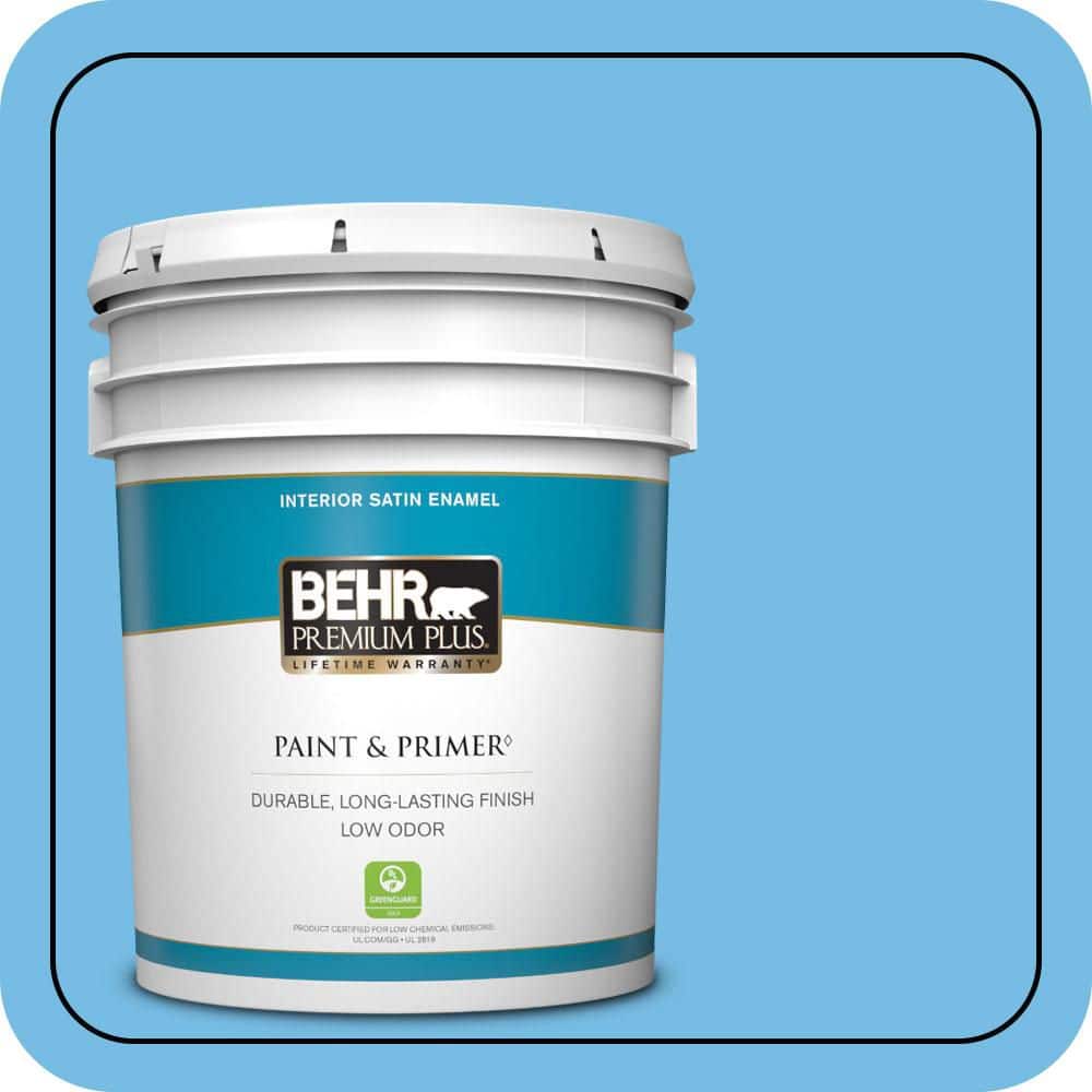 BEHR PREMIUM PLUS 5 gal. #550B-4 Costa Rica Blue Satin Enamel Low Odor Interior Paint & Primer