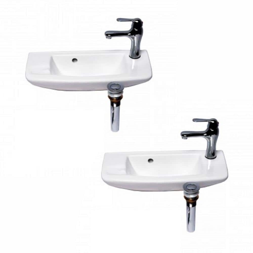 RENOVATORS SUPPLY MANUFACTURING Small Wall Mount Bathroom Sink 20 in. White Ceramic Rectangular Sink with Drain and Faucet, Pack of 2 Renovators Supply (1)