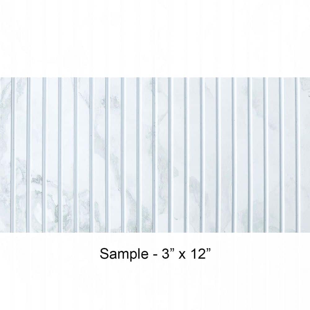 FROM PLAIN TO BEAUTIFUL IN HOURS Take Home Sample-Mini Tambour Slats 5/16 in. x 0.25 ft. x 1 ft. White Carrara Marble Glue-Up Foam Slat Walls (1-Pc/Pack) (2)