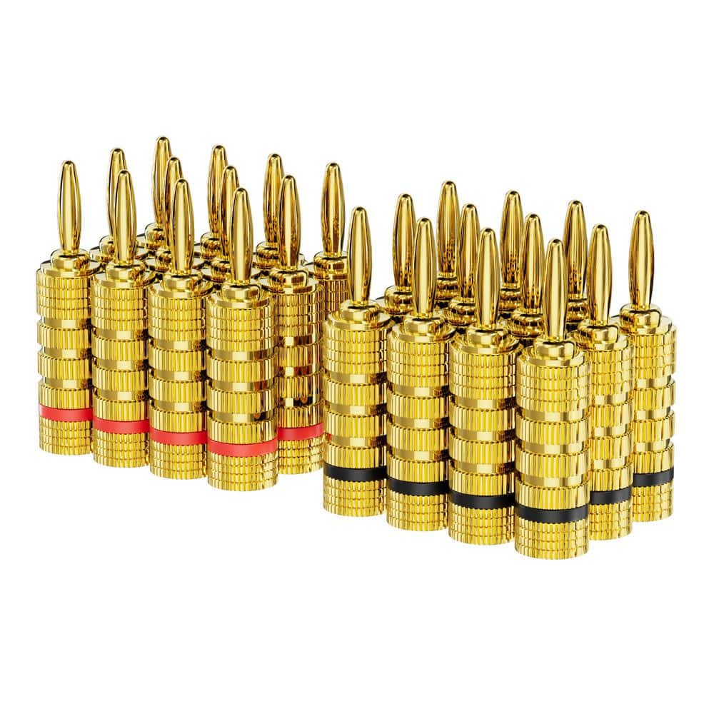 Syston Cable Technology Banana Plugs, 4 mm 24K Gold Plated Pure Copper, Closed Screw Type for Speaker Wire, Amplifiers and Sound Systems 24-Pack (1)