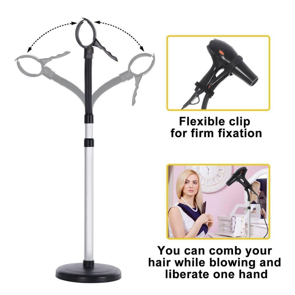 Wudkey 1-Piece Adjustable 360° Rotating Hands-Free Metal Hair Dryer Stand in Gray, Holder for Bathroom, Vanity (3)