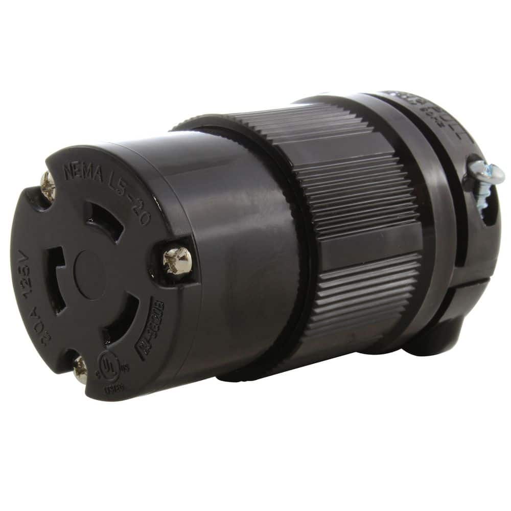 AC WORKS NEMA L5-20R 20A 125V 3-Prong Locking Female Connector in Black with UL, C-UL Approval (1)