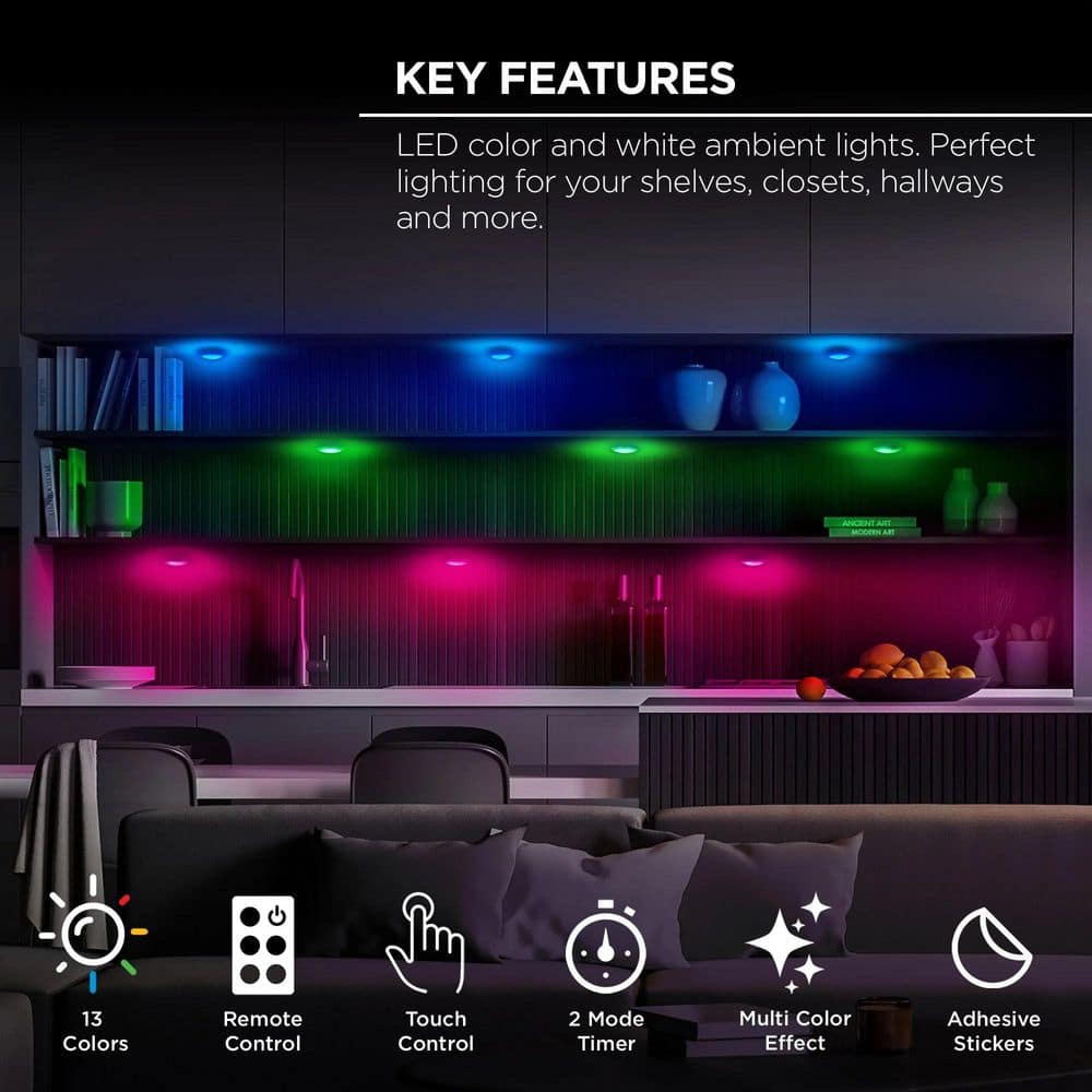 Unbranded Battery Operated LED RGB Puck Lights 3-Pack (3)