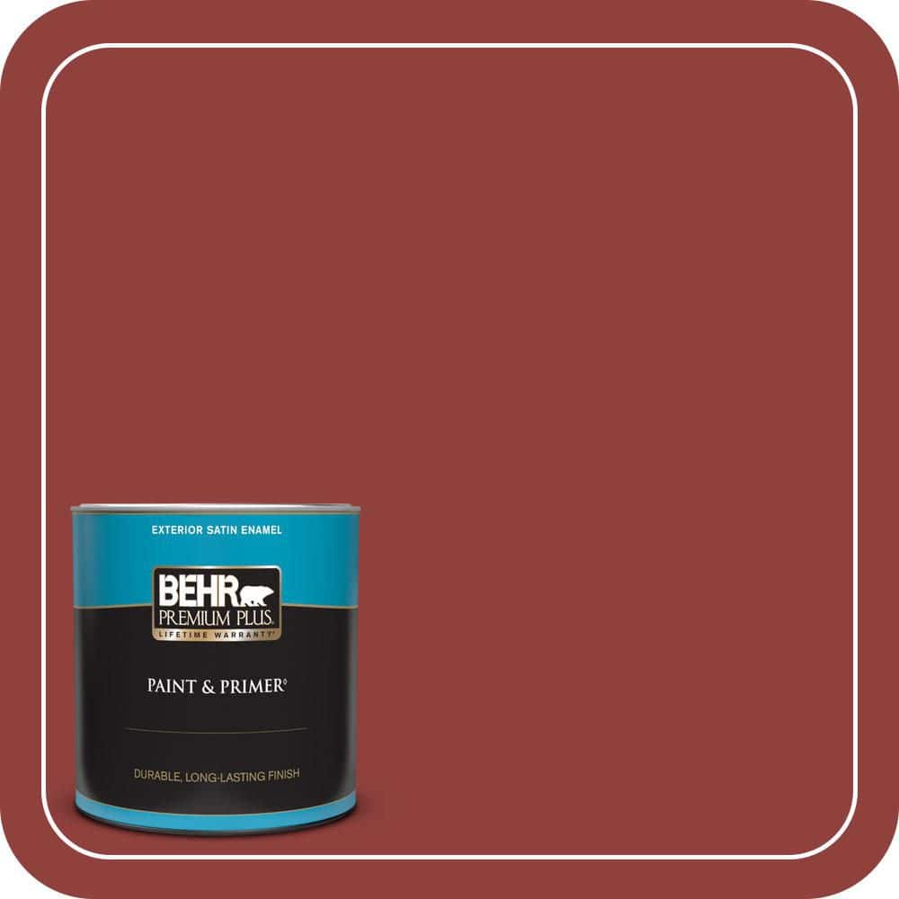 BEHR PREMIUM PLUS 1 qt. #S-H-180 Awning Red Satin Enamel Exterior Paint & Primer (1)