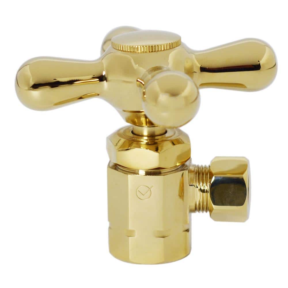 Westbrass Cross Handle Angle Stop Shut Off Valve, 1/2 in. IPS Inlet with 3/8 in. Compression Outlet, Polished Brass (1)