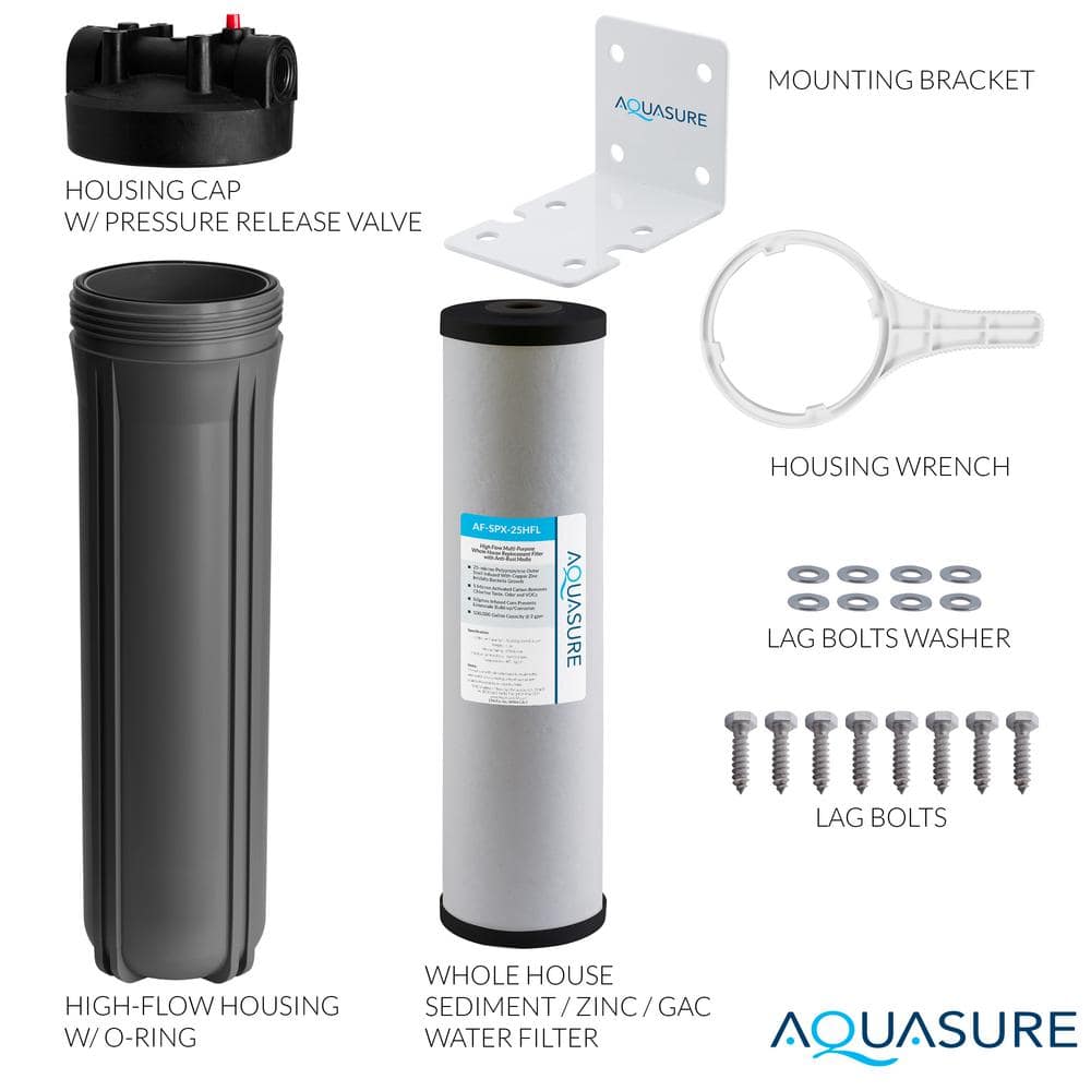 AQUASURE Quantum Series Whole House UV Water Filtration System with Triple Purpose and Siliphos Water Filter - 12GPM Chrome (3)