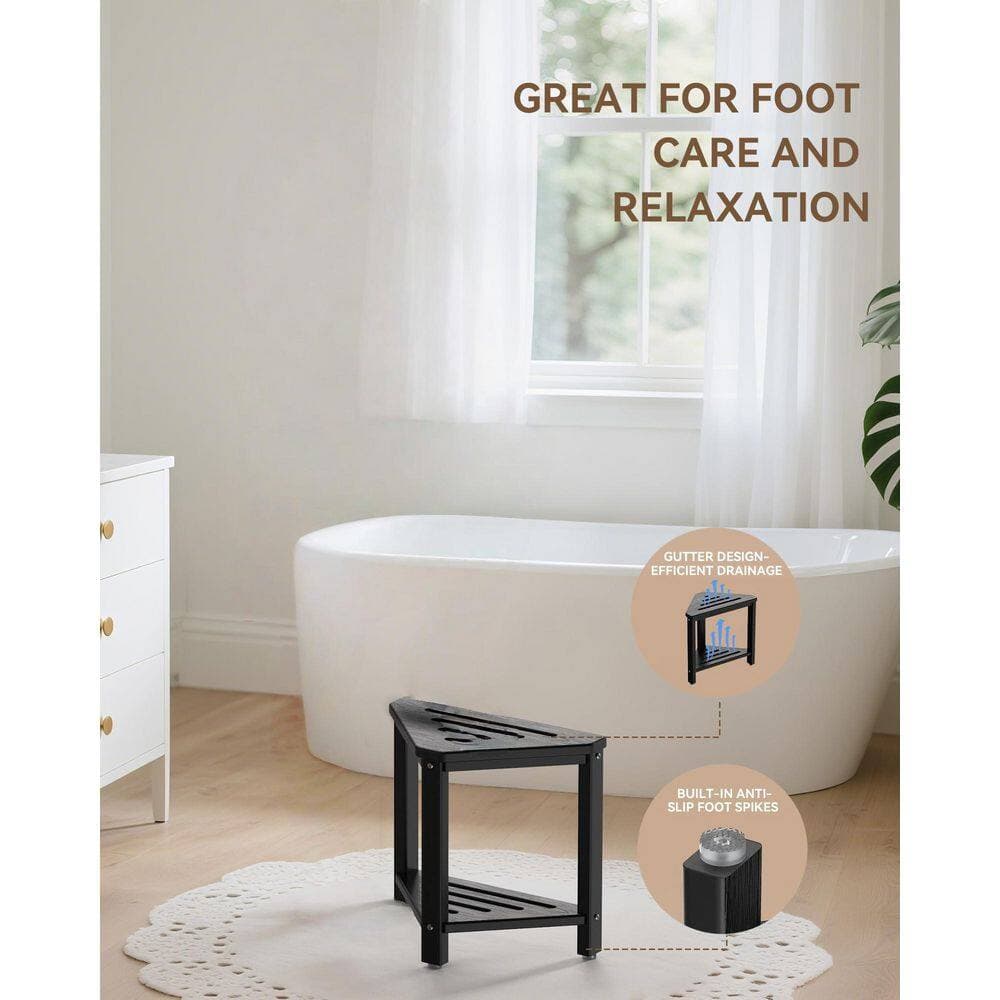 Wudkey 14.9 in. HDPE Waterproof Shower Stool in Black, Corner Shower Stool for Shaving Legs with Storage Shelf, Easy Assembly (3)