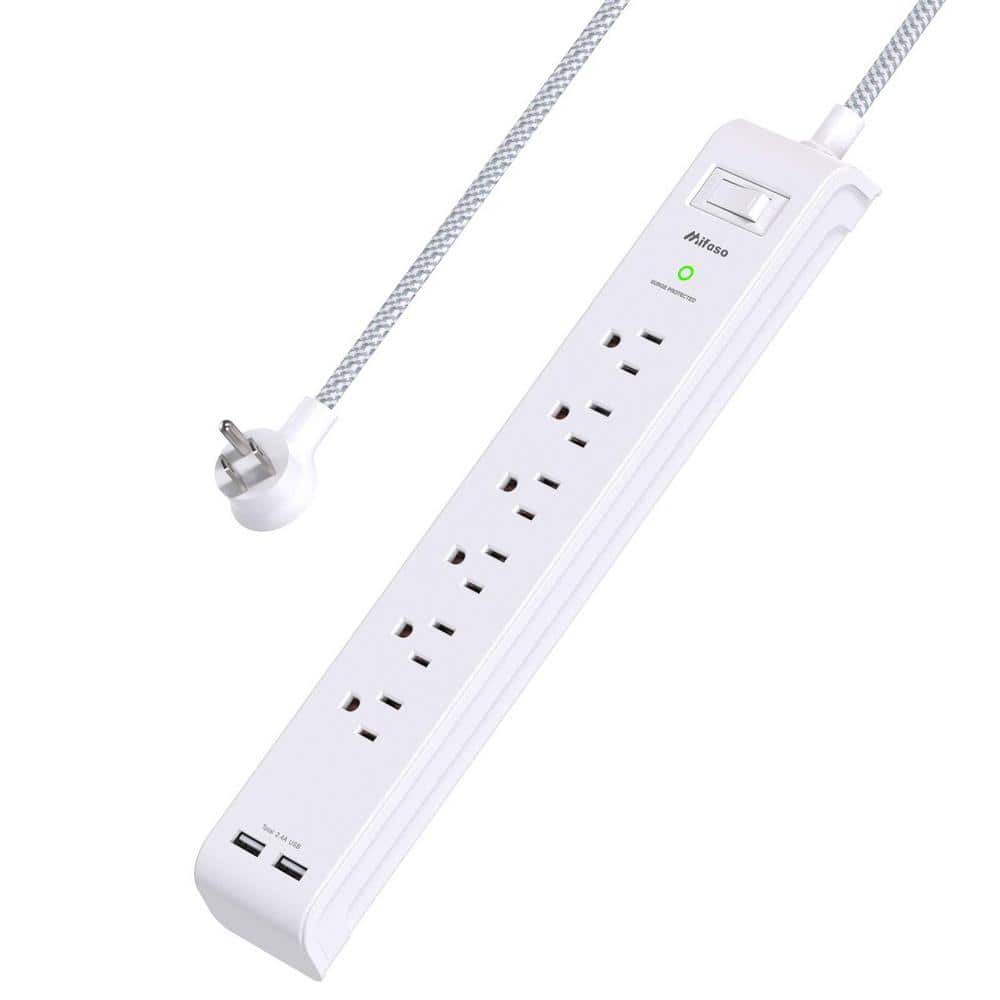 Lukyamzn 12 ft. Extension Cord 6-Outlet Power Strip Surge Protector in White with 2-USB Ports and Flat Plug (2-Pack) (3)