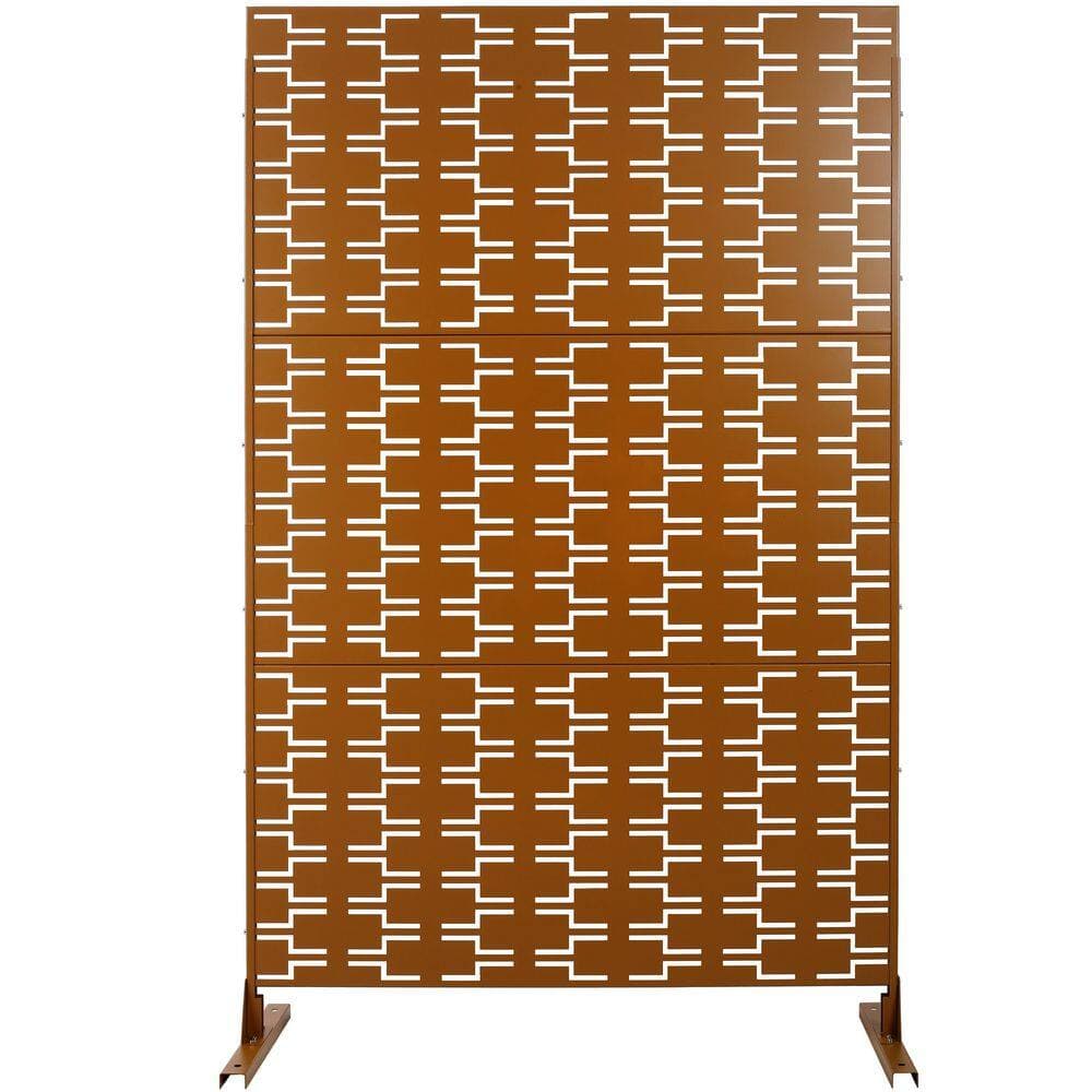 cadeninc 4ft. x 6.33ft. Brown Outdoor and Indoor Freestanding Metal Privacy Screen Fence Panels for Outside Garden(not Composite) (3)