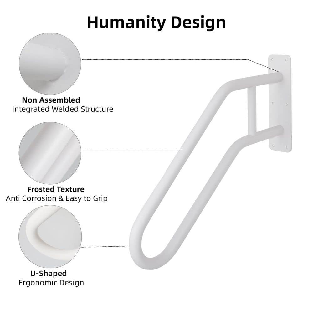Unbranded 25 Inch White Metal Handrail for Cable Railing System U-Shaped Outdoor Indoor Stair Safety Grab Bar 1-Pack (2)