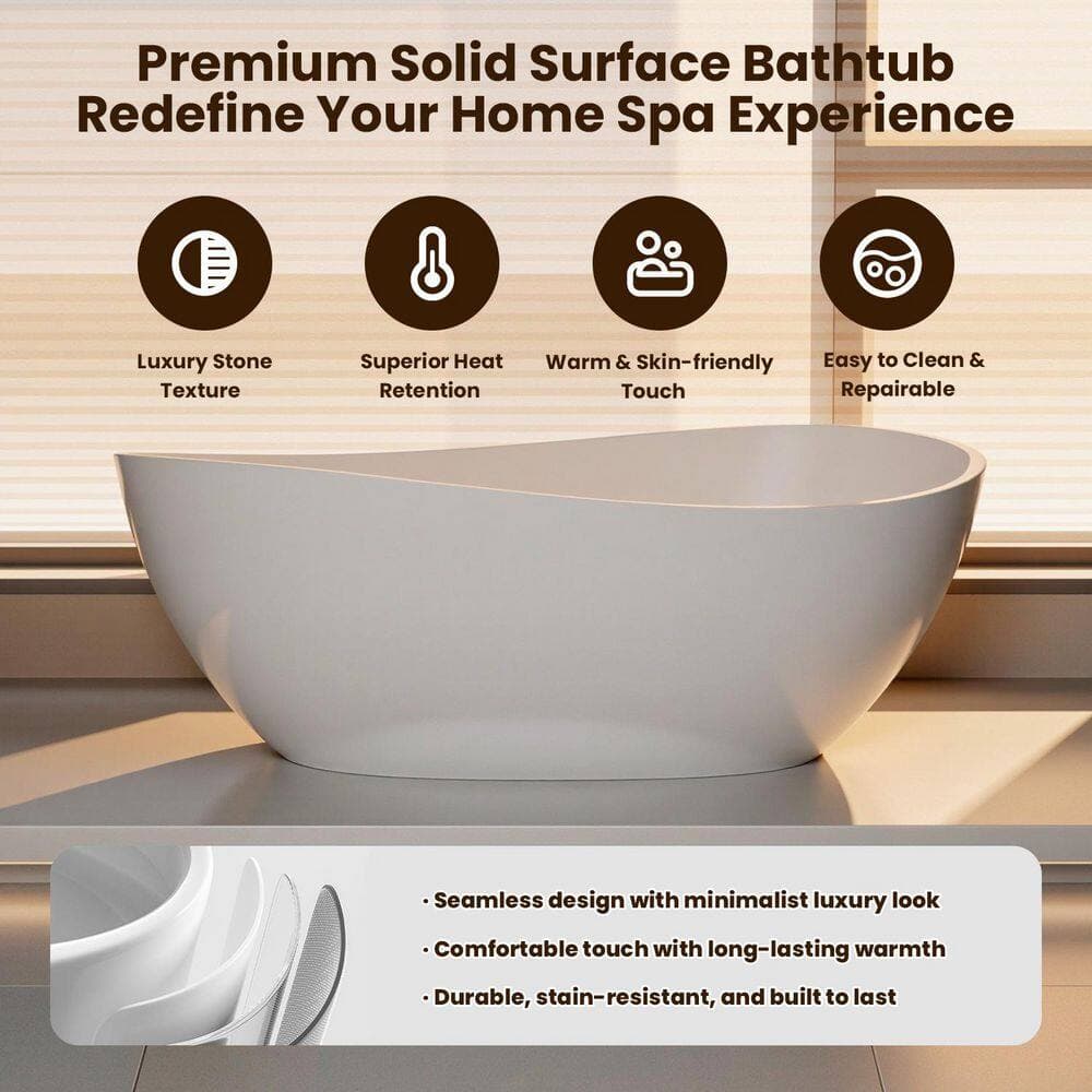 INSTER 37.5 in. Solid Surface Freestanding Soaking Bathtub with with Plenty of Room to Stretch Out White (2)