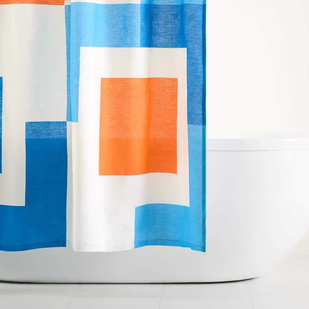 Home Dynamix Lucy Mid Century 70 in. x 72 in. Cotton Squares Shower Curtain White Orange (Single Pack) (3)