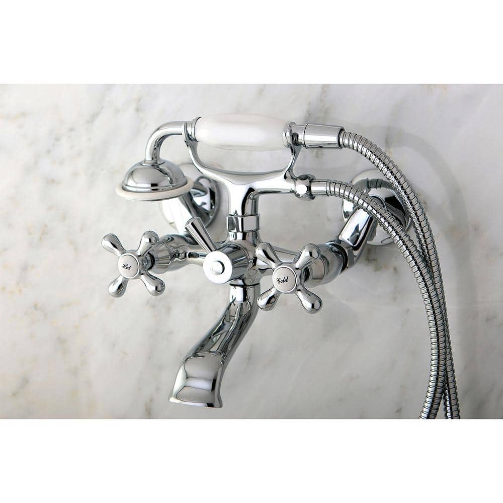 Kingston Brass Wall-Mount Adjustable Centers 3-Handle Claw Foot Tub Faucet with Hand Shower in Chrome (3)