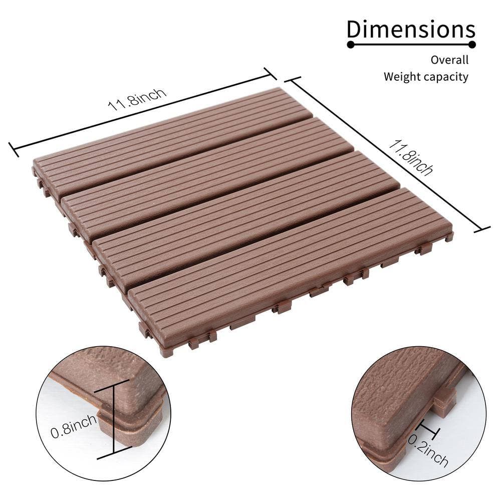 cadeninc 12 in. x 12 in. Square Waterproof Plastic Interlocking Deck Tiles for Poolside Balcony Backyard, Brown (Set of 44 Tiles) (2)