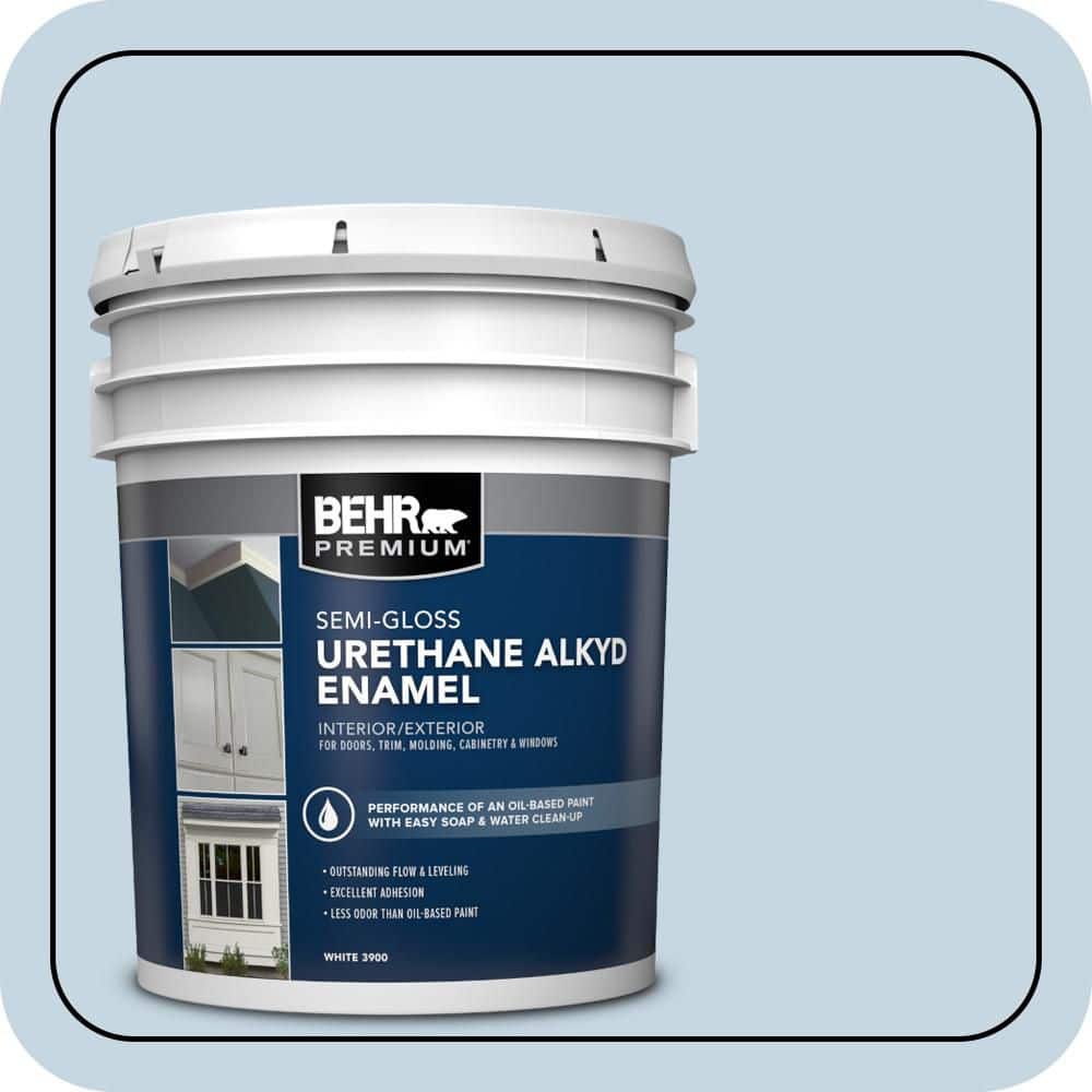 BEHR PREMIUM 5 gal. #S510-1 Prairie Sky Urethane Alkyd Semi-Gloss Enamel Interior/Exterior Paint
