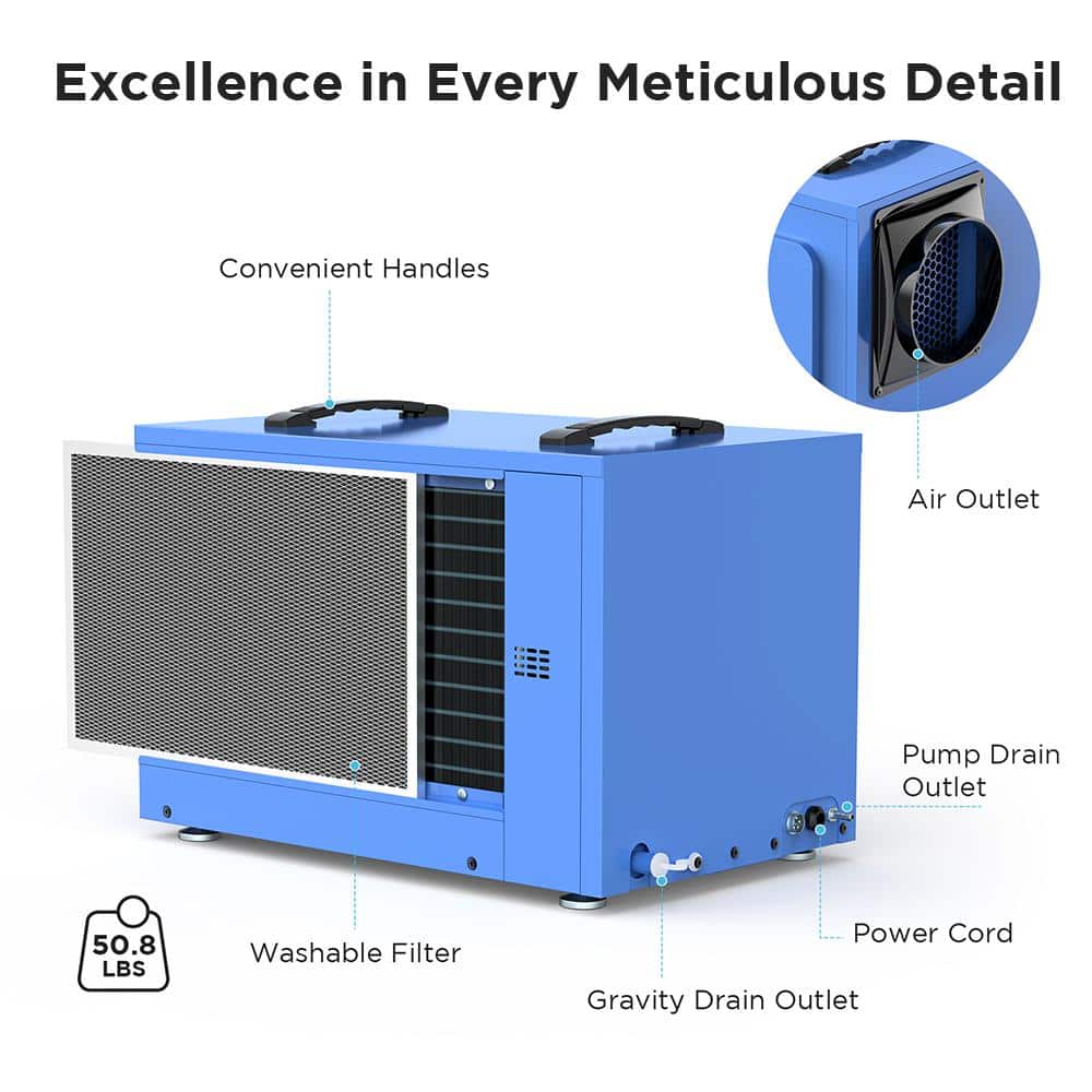 Airecoler 125 pt. 6,000 sq. ft. Commercial Dehumidifier with Pump for Crawlspace Basement Bucketless with Auto Defrost in. Blue (3)