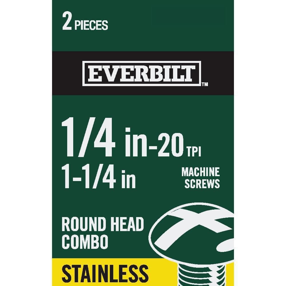 Everbilt 1/4 in.-20 x 1-1/4 in. Combo Round Head Stainless Steel Machine Screw (2-Pack) (1)