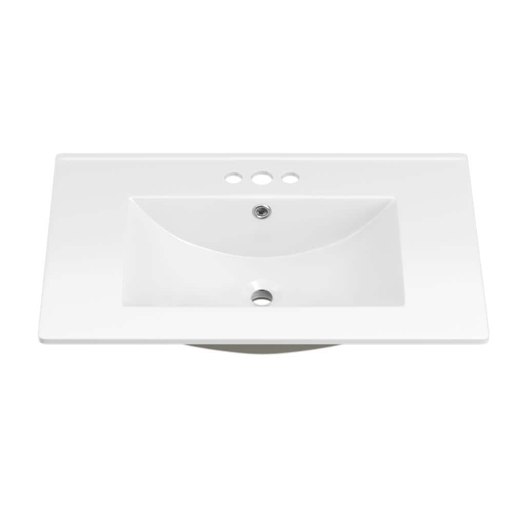 Movisa 30 in. W x 18.25 in. D White Ceramic Rectangular Single Sink Basin Vanity Top with 3-Hole 4 in. Centerset