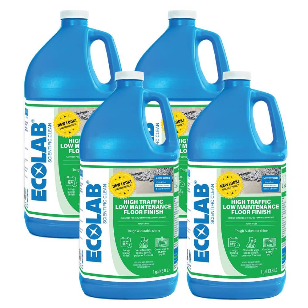 ECOLAB 1 Gal. High Traffic Low Maintenance Non Slip Floor Finish for Concrete, Vinyl and Epoxy Flooring (4-Pack)