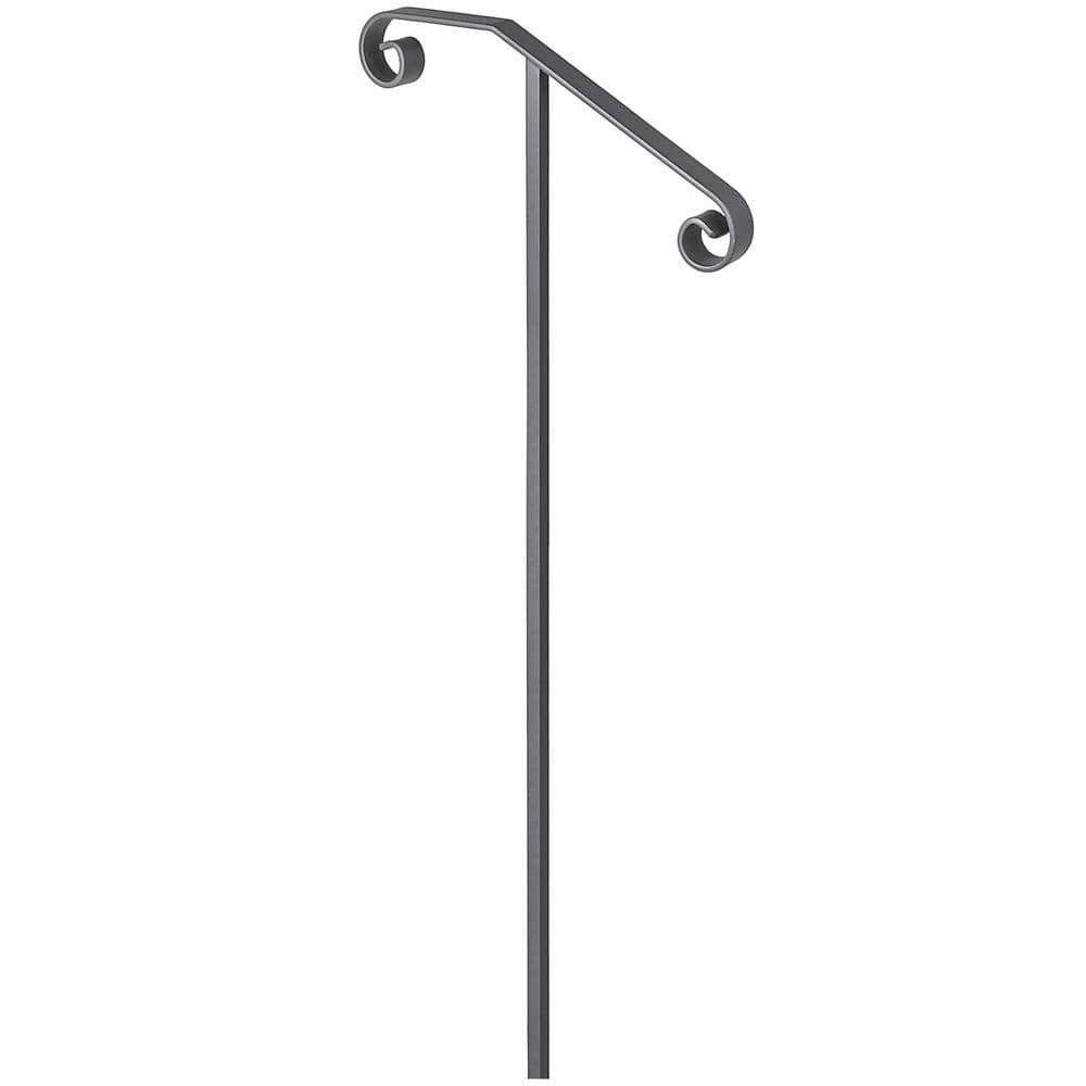 VEVOR Single Post Handrail Wrought Iron Post Fits 1 or 2 Steps Handrails for Outdoor Steps, Gray (1)