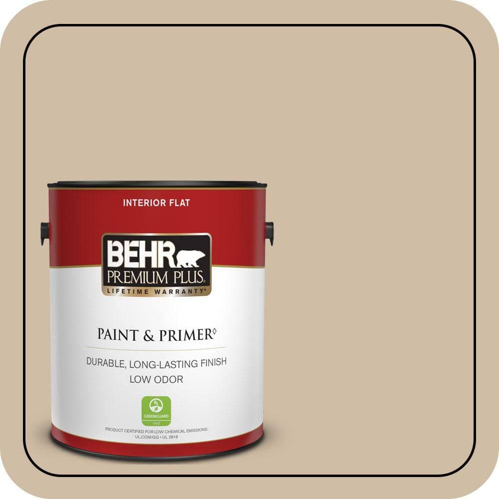 BEHR PREMIUM PLUS 1 gal. #PWL-83 Distant Tan Flat Low Odor Interior Paint & Primer (1)