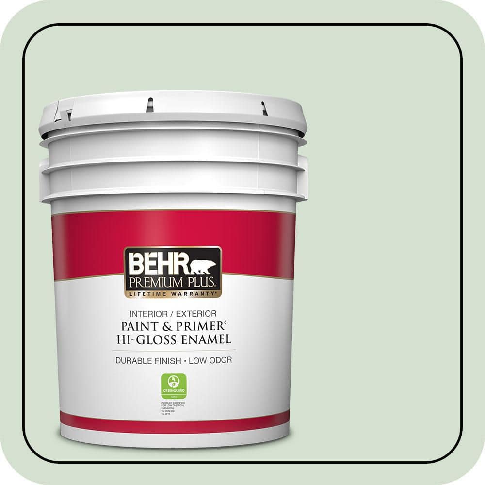 BEHR PREMIUM PLUS 5 gal. #S400-2 Comforting Green Hi-Gloss Enamel Interior/Exterior Paint & Primer