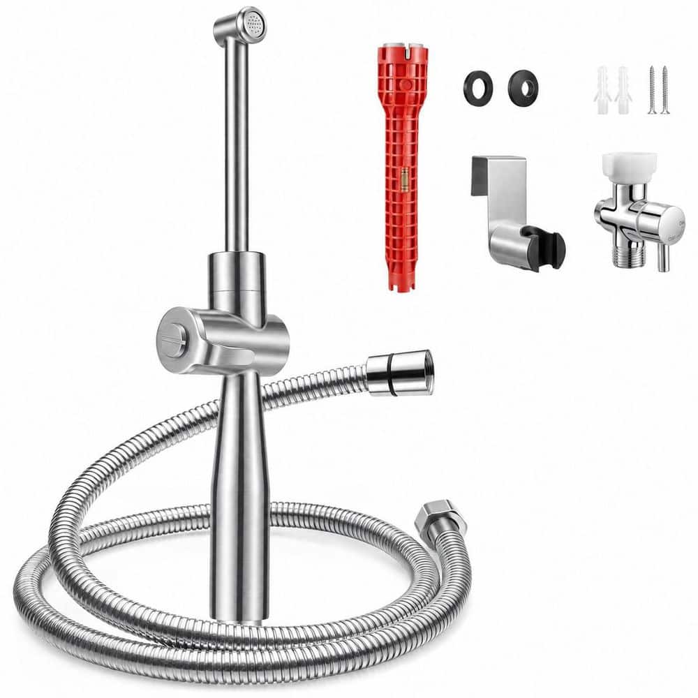 Anqtovp Stainless Steel Handheld Bidet Attachment with Leak-Proof Valve, Adjustable Spray Angle, Hose Included (1)