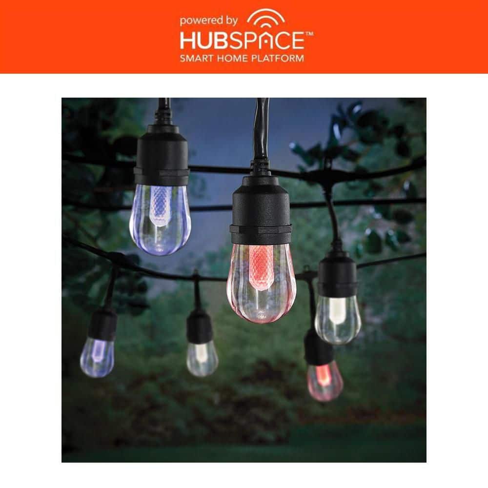 Hampton Bay Smart Black 12-Light 24 ft. Indoor/Outdoor Plug-in Integrated LED RGBW String Light with Party Mode Powered by Hubspace (2)
