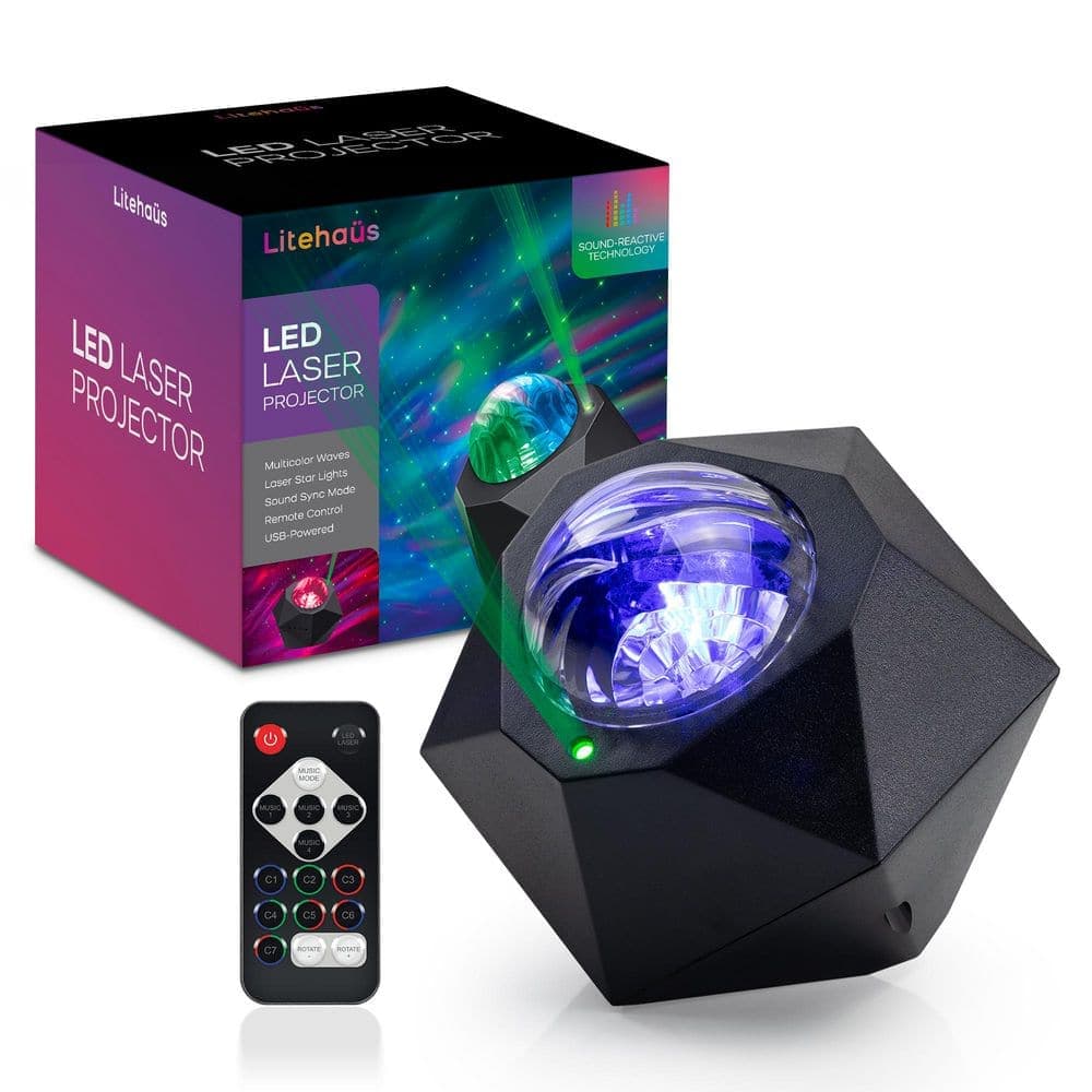 Unbranded Multi-Color Sound Reactive USB Powered Galaxy Wave Projector Laser Integrated LED Light Show with Remote Control (3)