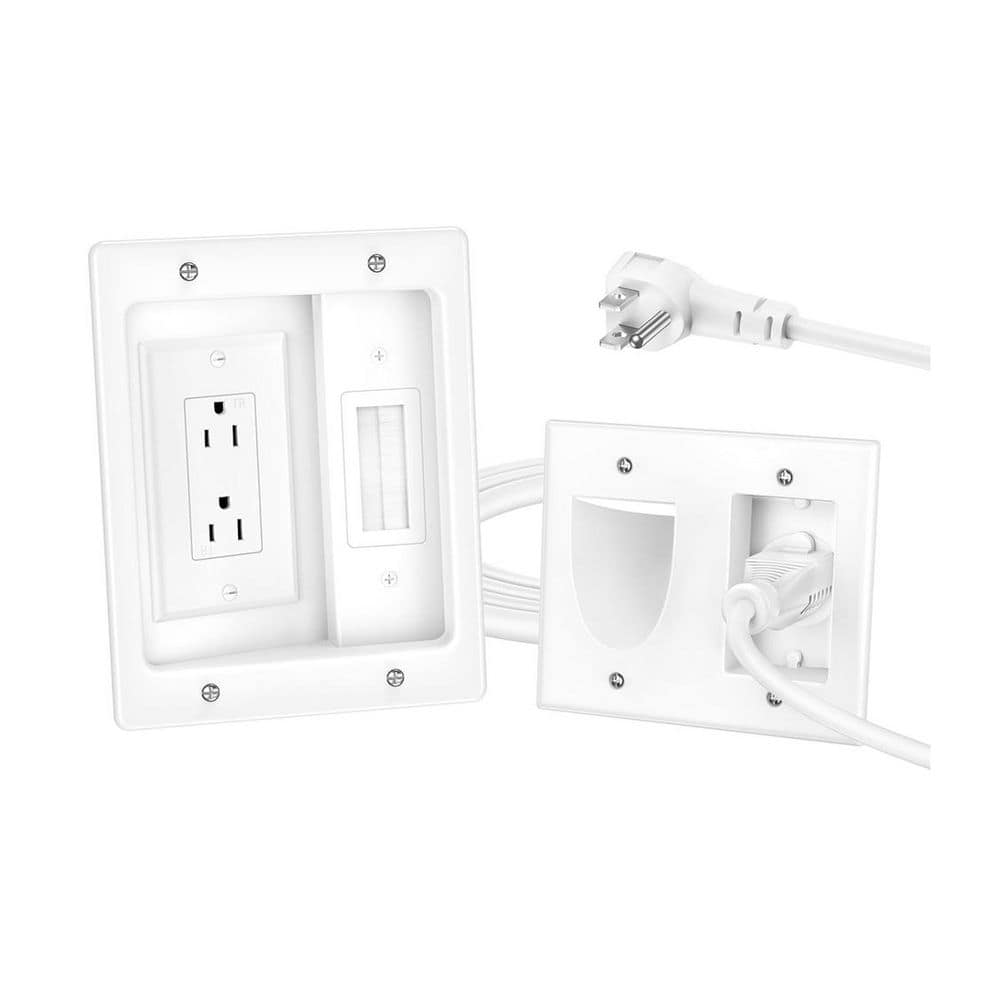 Ahfiwaso Series TV Cable Hider Wall Kit Recessed Outlet Cable Management Kit White for Wall Mounted TV Home Office 1 Kit