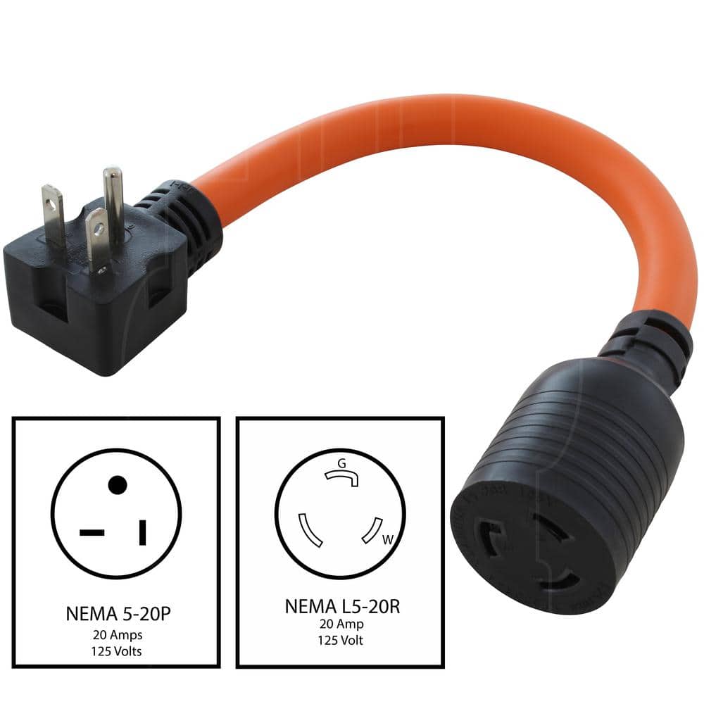 AC WORKS 1 ft. NEMA 5-20P 20 Amp 125-Volt Plug to Single Outlet Locking 20 Amp L5-20R Female Connector (2)