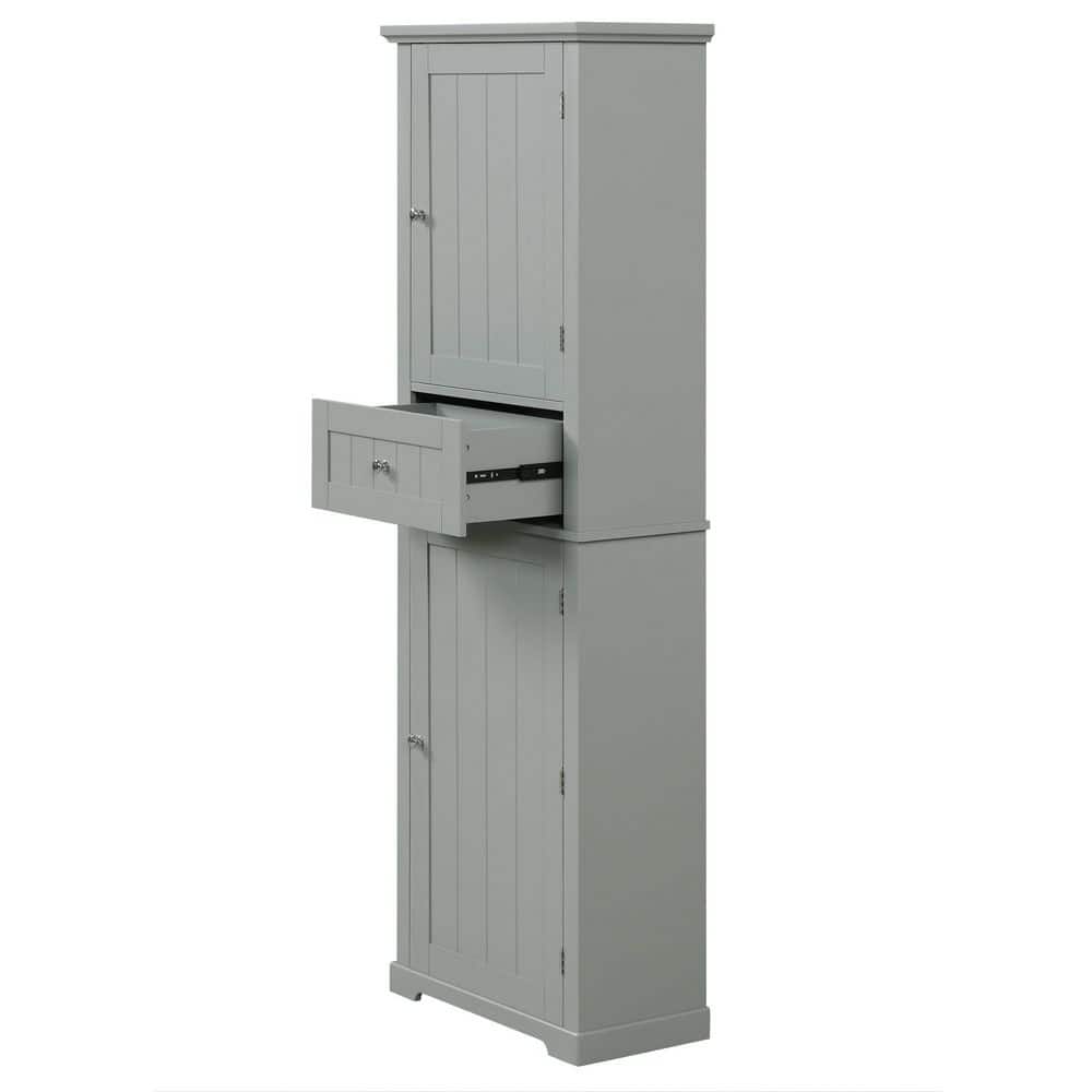 YSQCAR 22 in. W x 11 in. D x 68 in. H Gray MDF Freestanding Linen Cabinet with Door and Drawers, Adjustable Shelf (1)