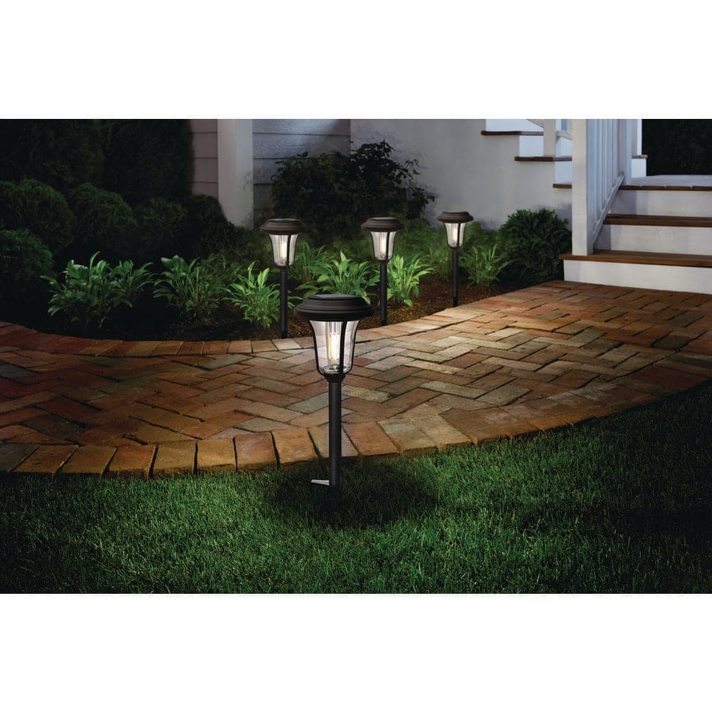 Hampton Bay Rosemont 20-40 Lumen Black LED Outdoor Solar Path Light with Glass Lens, Dual White and High-Low (4-Pack)