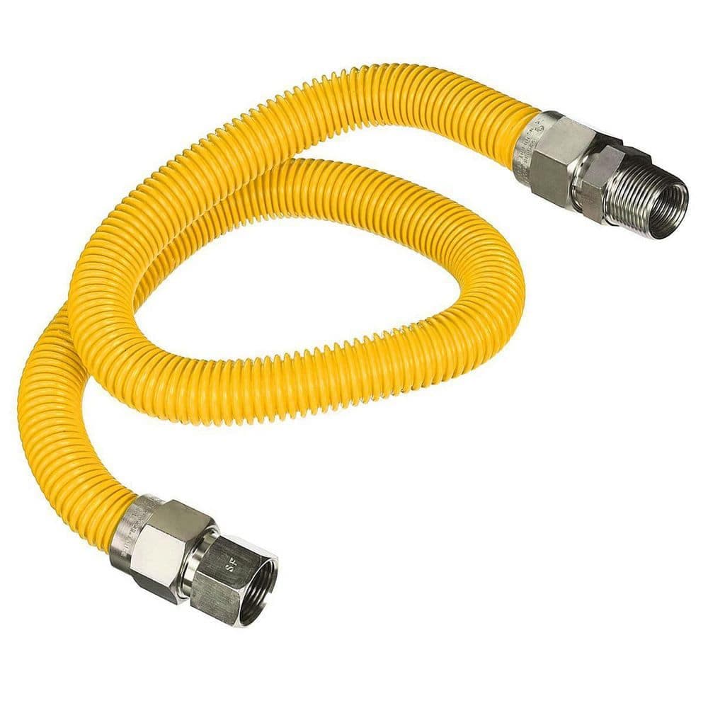 PLUMBFLEX 48 in. Flexible Gas Connector Yellow Coated Stainless Steel for Tankless Water Heater, 1 in. O.D. with 3/4 in. Fittings