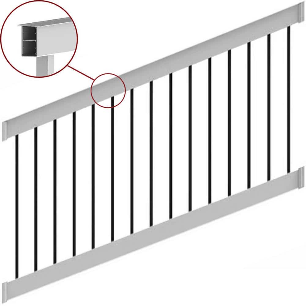 Unbranded Deck Top 8 ft. x 36 in. Stair Rail Kit White 28-38° with Round Aluminum Balusters