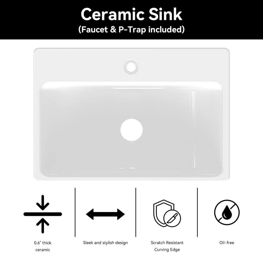 Puluomis 21 in 3.5 in Depth Wall-Mounted Rectangular Bathroom Sink in White