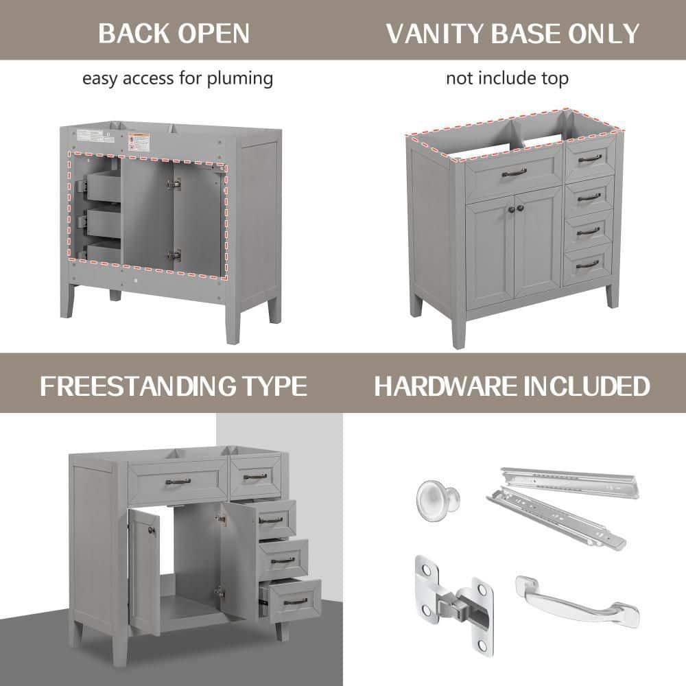 CASAINC 35.5 in. W 17.7 in. D 35 in. H Bath Vanity Cabinet without Top with 2 Doors and 3 Drawers (3)