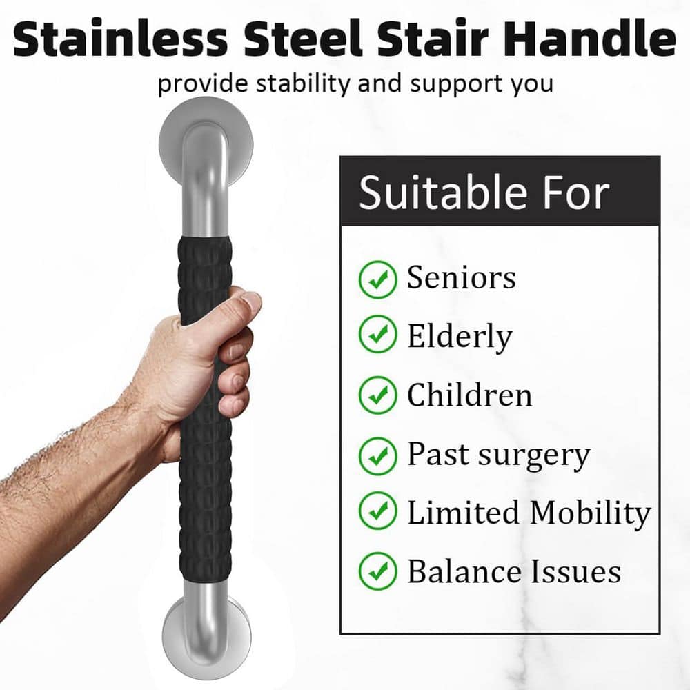 Afoxsos 12 in. Metal Handrail for Indoor Outdoor Stairs Safety Grab Bar Elderly Support Easy Install Rubber Handle (3)