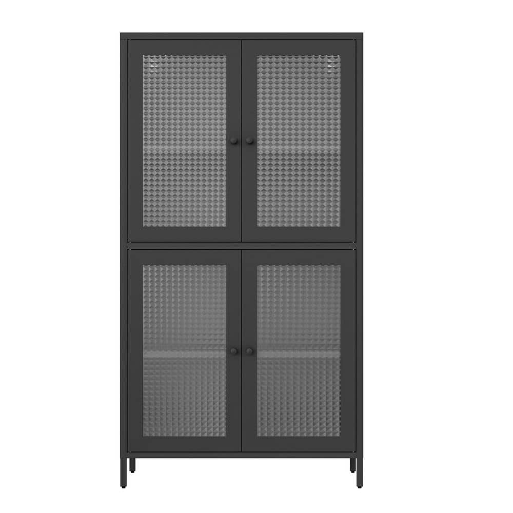 Unbranded 23.7 in. W x 13.86 in. D x 65.55 in. H Black Linen Cabinet with Arched Glass Door, Adjustable Shelves and Feet Anti-Tip