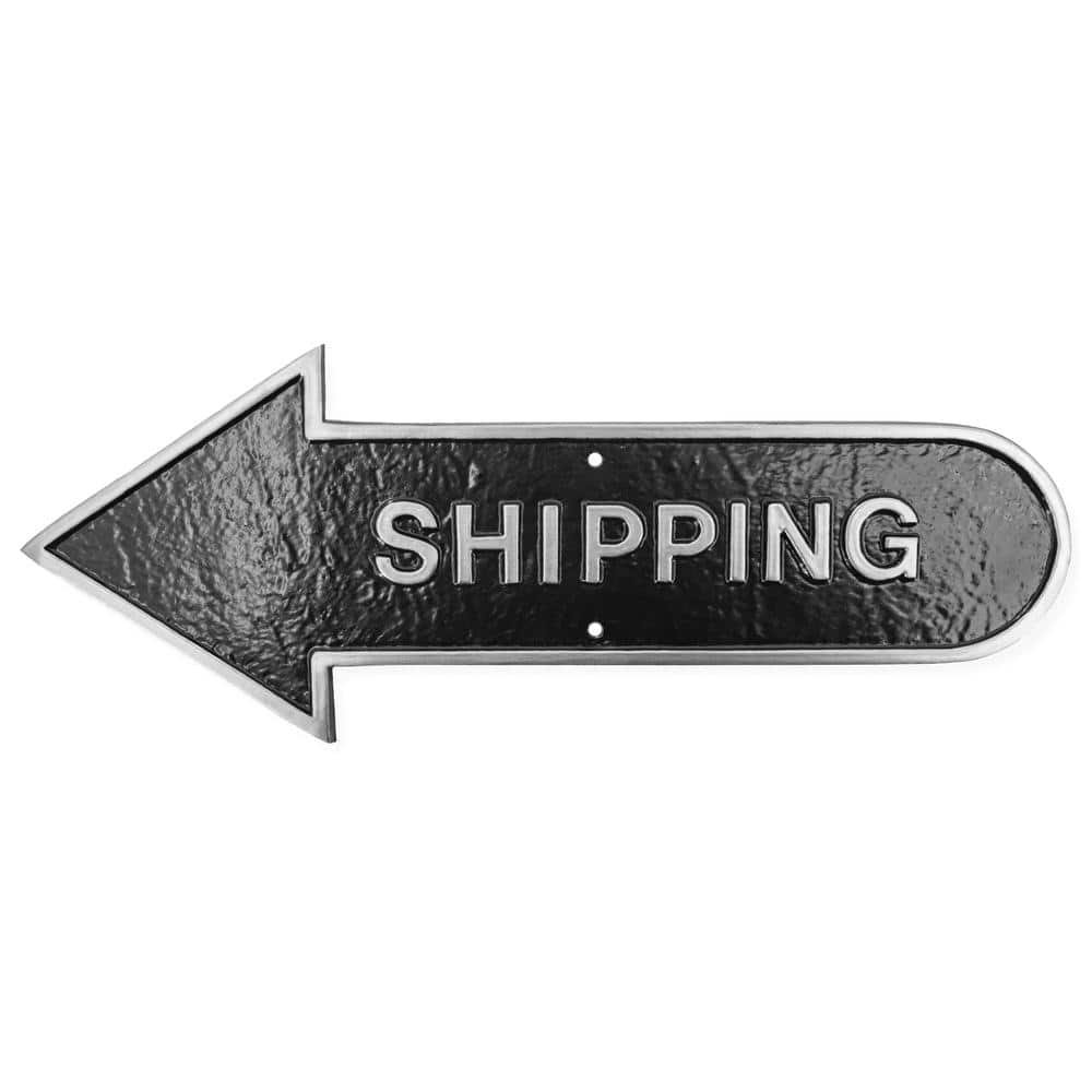 Montague Metal Products 6 in. x 15.5 in. Left Arrow Shipping Statement Plaque Sign-Black/Silver