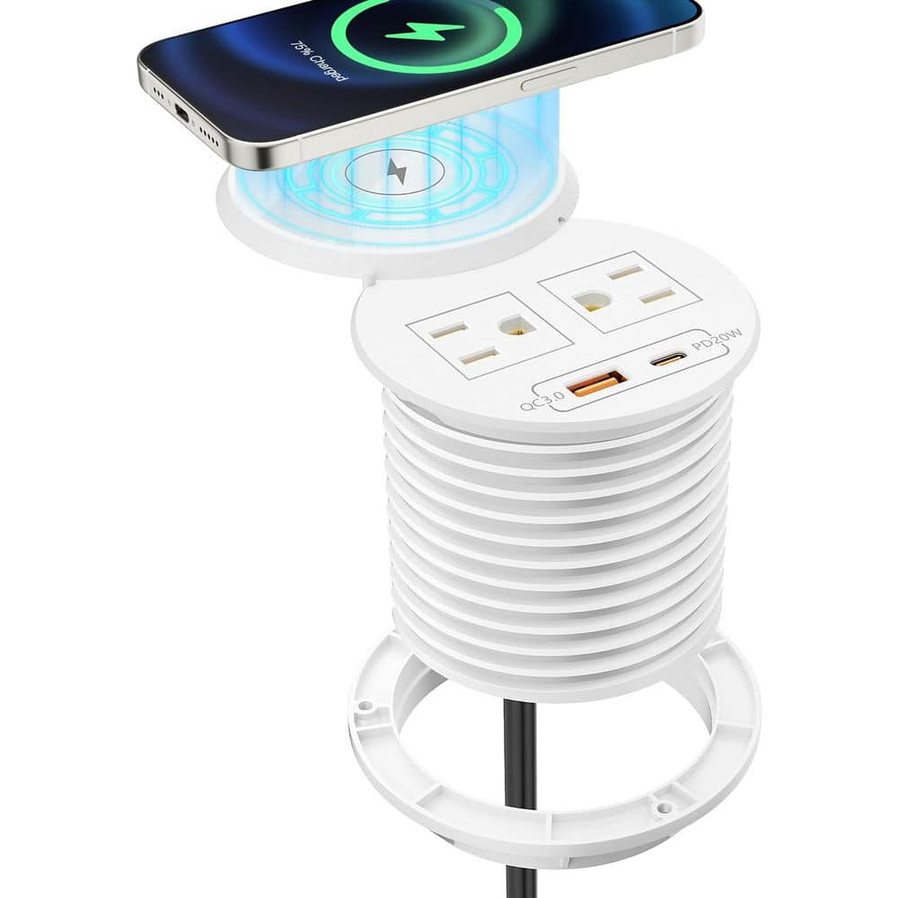 OBJLGEV 6FT Cord 2-Outlet Desk Surge Protector with 1 USB-A Port 1 USB-C Port 15W Wireless Charging for Home Office (3)
