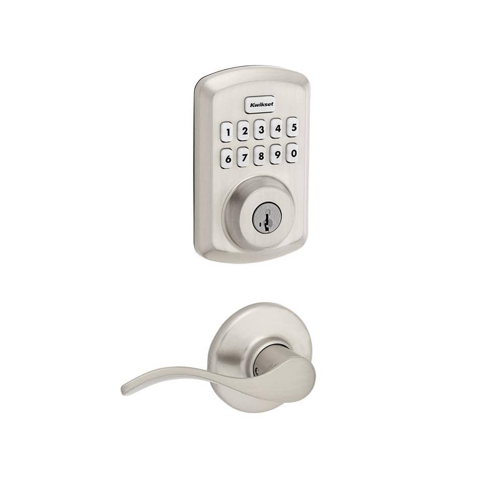 Kwikset Powerbolt 250 Satin Nickel Single Cylinder Keypad Electronic Deadbolt with SmartKey and Balboa Passage Handle Combo Pack