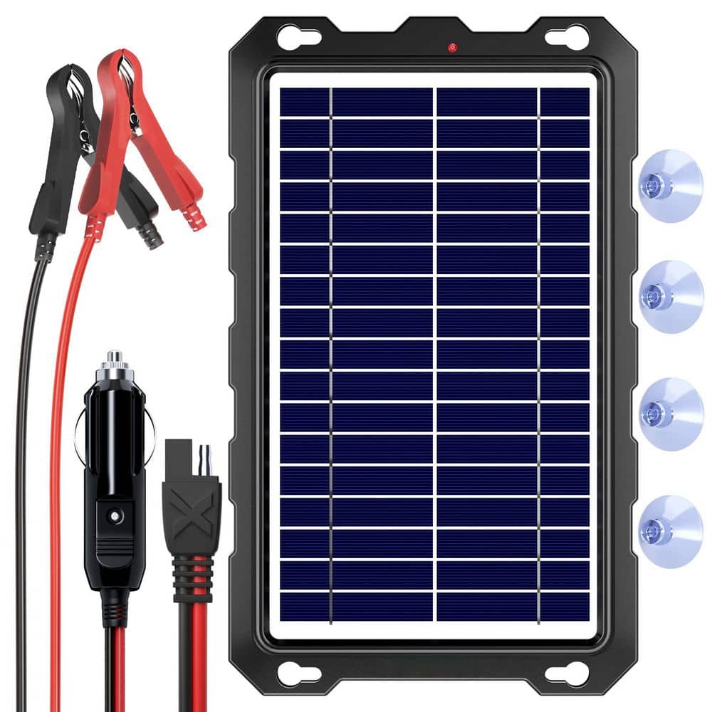 Lukyamzn Upgraded 7.5-Watt Portable Waterproof Monocrystalline Solar Panel Trickle Charger Kit for Car, Boat, and RV Batteries