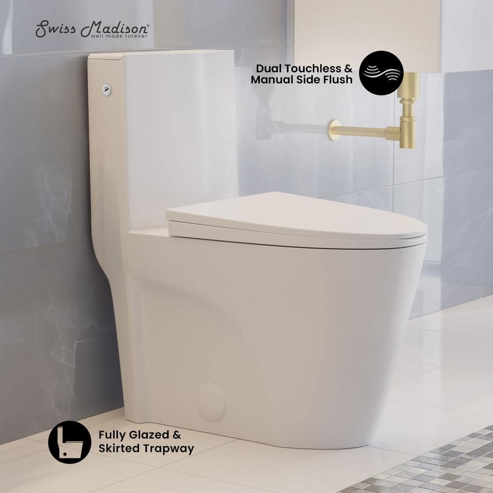 Swiss Madison St Tropez 1-Piece 1.6 GPF Dual Flush Elongated Touchless Toilet in White Glossy (2)