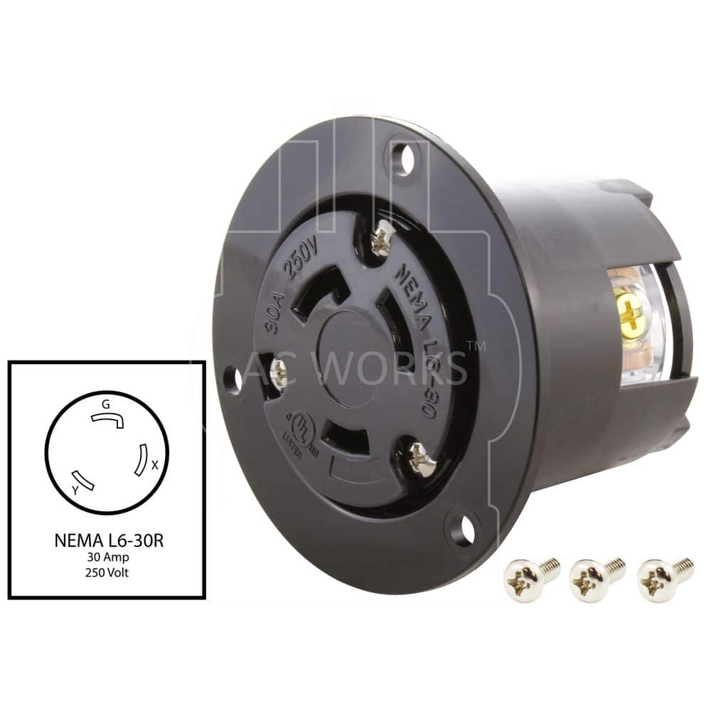 AC WORKS 30A 250V L6-30R Flanged Outlet UL and C-UL Listed (2)