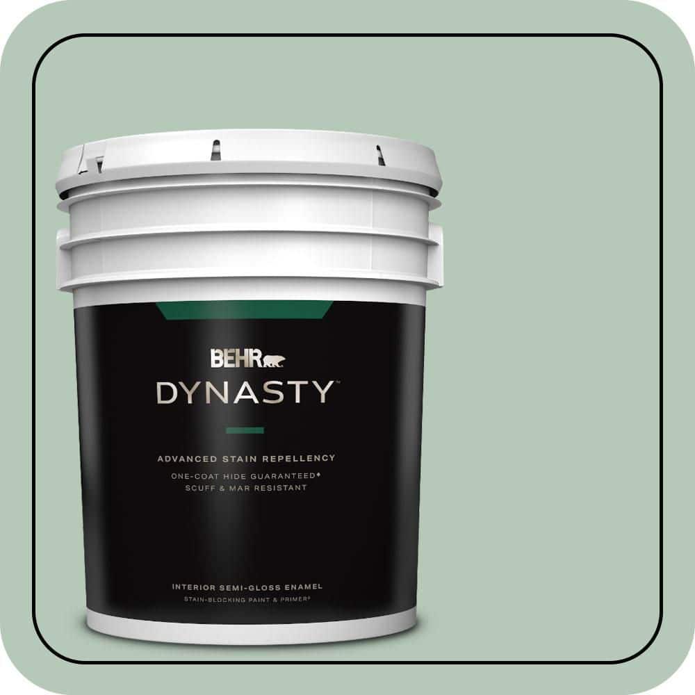 BEHR DYNASTY 5 gal. #S410-3 Ponds Edge One-Coat Hide Semi-Gloss Enamel Interior Stain-Blocking Paint & Primer